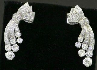 Antique 14k Wg 4.  38ct Diamond Ribbon Earrings W/ 2 X.  55ct Old Miner Stones