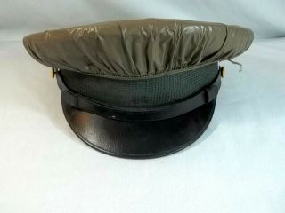 Vintage Us Army Dress Hat Green 7 1/8 With Rain Cover 1960 