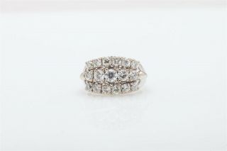 Antique 1950s $6000 3ct Diamond 3 Row 14k White Gold Wedding Band Ring