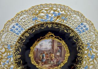 Antique Meissen Cabinet Plate,  Tavern Scene,  Reticulated Border (B) 3