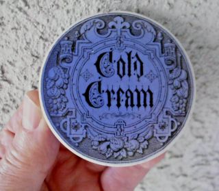 Antique,  C1910 Very Rare,  Blue Gothic Print Cold Cream Ointment Pot Lid,  Pot Lid