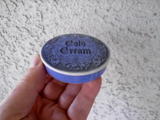 Antique,  c1910 very rare,  blue Gothic print Cold Cream ointment pot lid,  pot lid 5