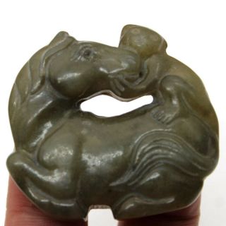 P364 Antique Chinese Old Jade Hand - Carved Horse & Monkey Amulet Pendants 2.  0 "