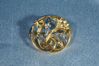 Antique French 18k Gold Rose Cut Diamonds Brooch