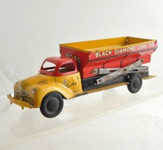 Vintage Antique Wind up Tin Litho Courtland Black Diamond Coal Co Dump Truck 5