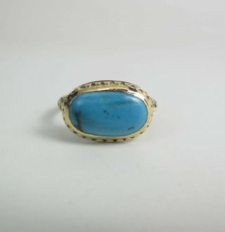 Antique Georgian Enameled 15k Gold 2.  66 Carat Turquoise Cabochon Ring