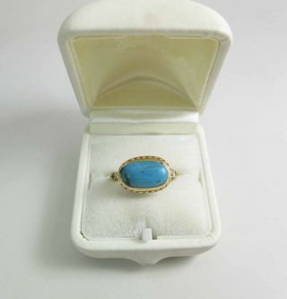 Antique Georgian Enameled 15K Gold 2.  66 Carat Turquoise Cabochon Ring 3
