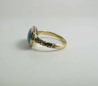 Antique Georgian Enameled 15K Gold 2.  66 Carat Turquoise Cabochon Ring 6