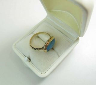 Antique Georgian Enameled 15K Gold 2.  66 Carat Turquoise Cabochon Ring 8