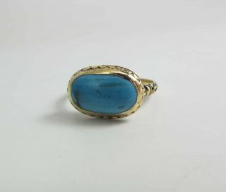 Antique Georgian Enameled 15K Gold 2.  66 Carat Turquoise Cabochon Ring 9
