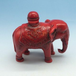 Handmade Red Coral Carved Elephant Statue Snuff Bottle