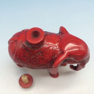 Handmade red coral carved elephant statue snuff bottle 3