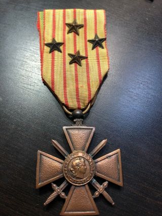 Ww1 1914 - 1918 Croix De Guerre Military Medal With 4 Stars French France