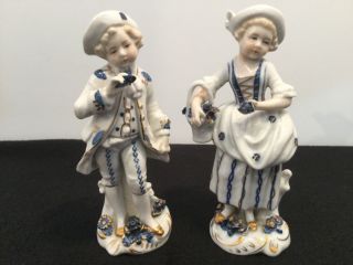 Rare Blue And White Dresden Early Sitzendorf Figurines Germany 1850