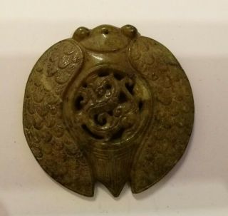 Antique Chinese Asian Green Hard Stone Hand Carved Traditional Pendant 64 Gm