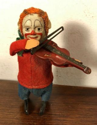 Vintage Schuco Wind Up Clown Playing Violin Us Zone Germany Toy