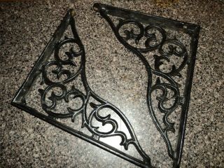 Vintage Pair Black Wrought Iron Scrolling Shelf Brackets Gothic 10 1/2 By 8 1/2