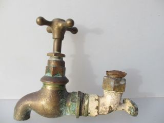 Antique Brass Tap Garden Sink Stables Basin Vintage Old Wooden Lever Seized