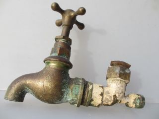 Antique Brass Tap Garden Sink Stables Basin Vintage Old Wooden Lever SEIZED 5