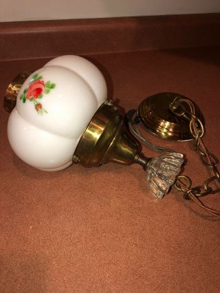 Antique Vintage 1920’s 30’s Ceiling Hanging Light Brass Painted Glass Shade