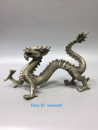 Oriental Vintage Chinese Old Tibetan Silver Handwork Carved Dragon Statue