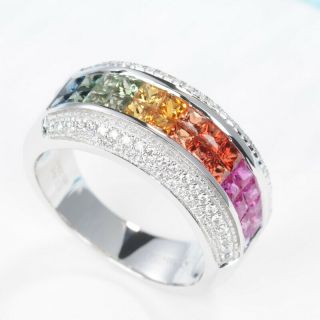 2.  43ct 100 Natural Diamond 14k Yellow Gold Sapphire Rainbow Gradient Ring R11 - 3