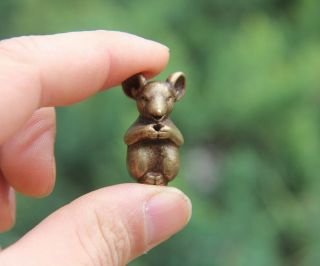 3.  5 Cm China 100 Pure Bronze Zodiac Animal Amulet Beast Mouse Statue Sculpture
