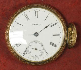 Vintage 16 Size Waltham Pocket Watch Grade 610 From 1902 10k Rolled Gold