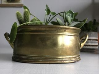 Vintage Solid Brass Planter Plant Pot Trough Handled Indoor Succulent Cactus