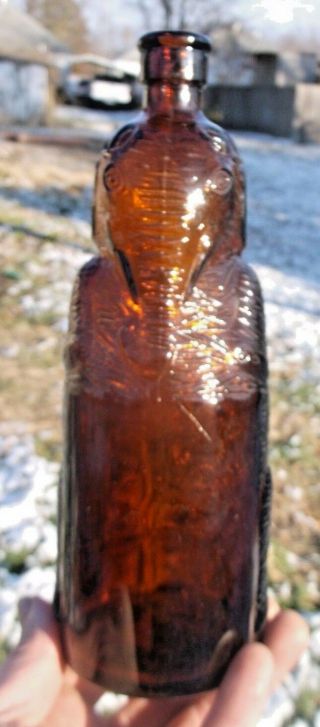 Amber " Old Sol " Figural Elephant Bottle Cork Top 1930 