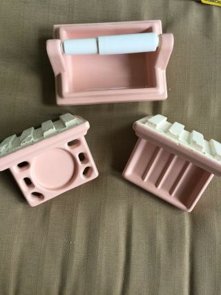 Vintage Ceramic Tile Bathroom Fixtures Toothbrush Toilet Paper Soap Dish Pink