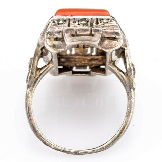 Vintage Sterling Silver Red Coral Marcasite Necklace Bracelet Earrings Ring Set 8