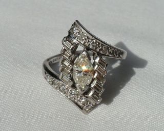 Vintage Antique Estate Platinum & Marquise Cut Diamond Art Deco Cocktail Ring