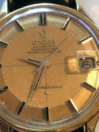 Vintage 18K OMEGA CONSTELLATION 561 Cinnamon Pie Pan Dial Men ' s Watch 4