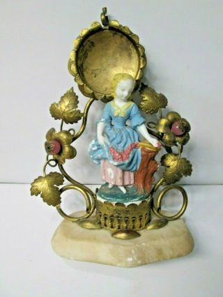 Vintage Lady Brass Copper Colored Painted Stone Base Pocket Watch Stand
