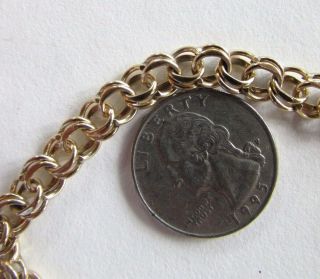 Vintage 14K Gold Double Link Charm Bracelet 7.  5 