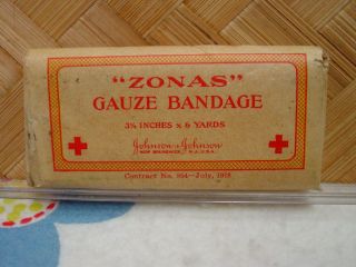 Wwi Contract July 1918 Zonas Gauze Bandage 3 1/2 " Johnson First Aid Kit Medical