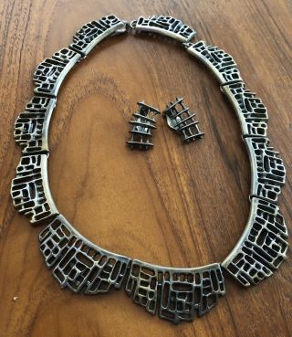 David Andersen Sterling Silver Necklace & Earrings Norway Modernism Troll Series