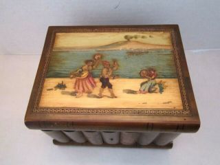 Antique 19thc Sorrento Ware Inlaid Olive Wood Puzzle Box With Hidden Lock