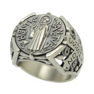 St Benedict Sterling Silver 925 Handcrafted Mens Ring Ancient Coin Medal