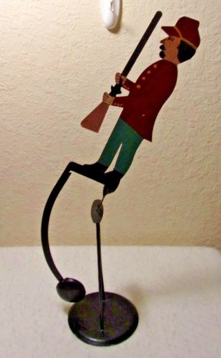 Vintage Pendulum Balance Toy Soldier Red Coat Metal American Folk Art Military