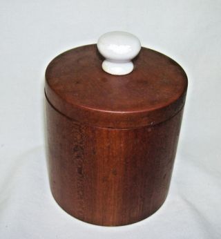 Vintage Handmade Round Wooden Box With White Porcelain Lifting Knob