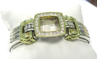 Lagos Caviar Heavy Sterling & 18k Gold Deco Diamond Bracelet - 1.  20 Cts Tw 6.  5 "