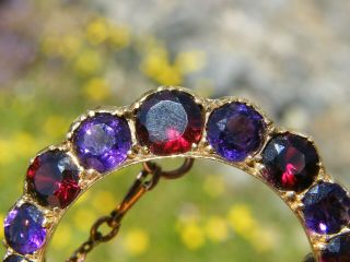 Antique - 15ct Rose Gold/Pigeon Blood Ruby/Amethyst Large Crescent Pendant Brooch 8