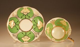 Royal Albert Crown China Art Deco Green And Gold Gilt Cup And Saucer,  England