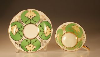 Royal Albert Crown China Art Deco Green and Gold Gilt Cup and Saucer,  England 3