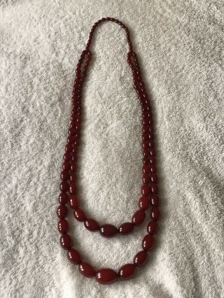 HUGE 175g Vintage Art Deco Cherry Amber Bakelite Double Strand Bead Necklace 11