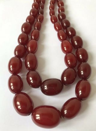 HUGE 175g Vintage Art Deco Cherry Amber Bakelite Double Strand Bead Necklace 2