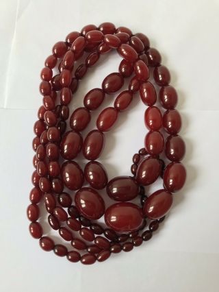 HUGE 175g Vintage Art Deco Cherry Amber Bakelite Double Strand Bead Necklace 3