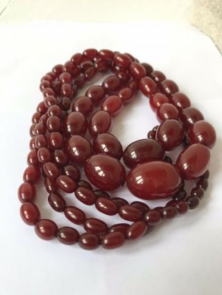 HUGE 175g Vintage Art Deco Cherry Amber Bakelite Double Strand Bead Necklace 8